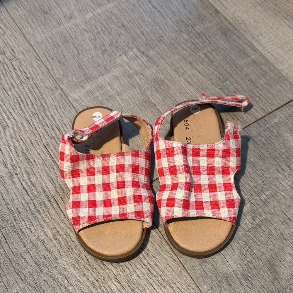 Emerald Red Checkered Baby Sandals